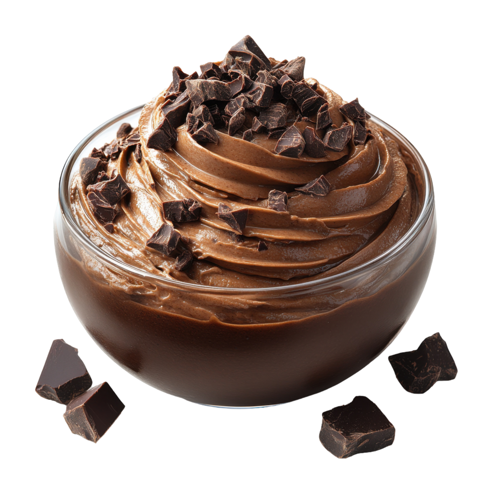 Creamy Chocolate Mousse Dessert in Glass Bowl with Chocolate Chunks Transparent png