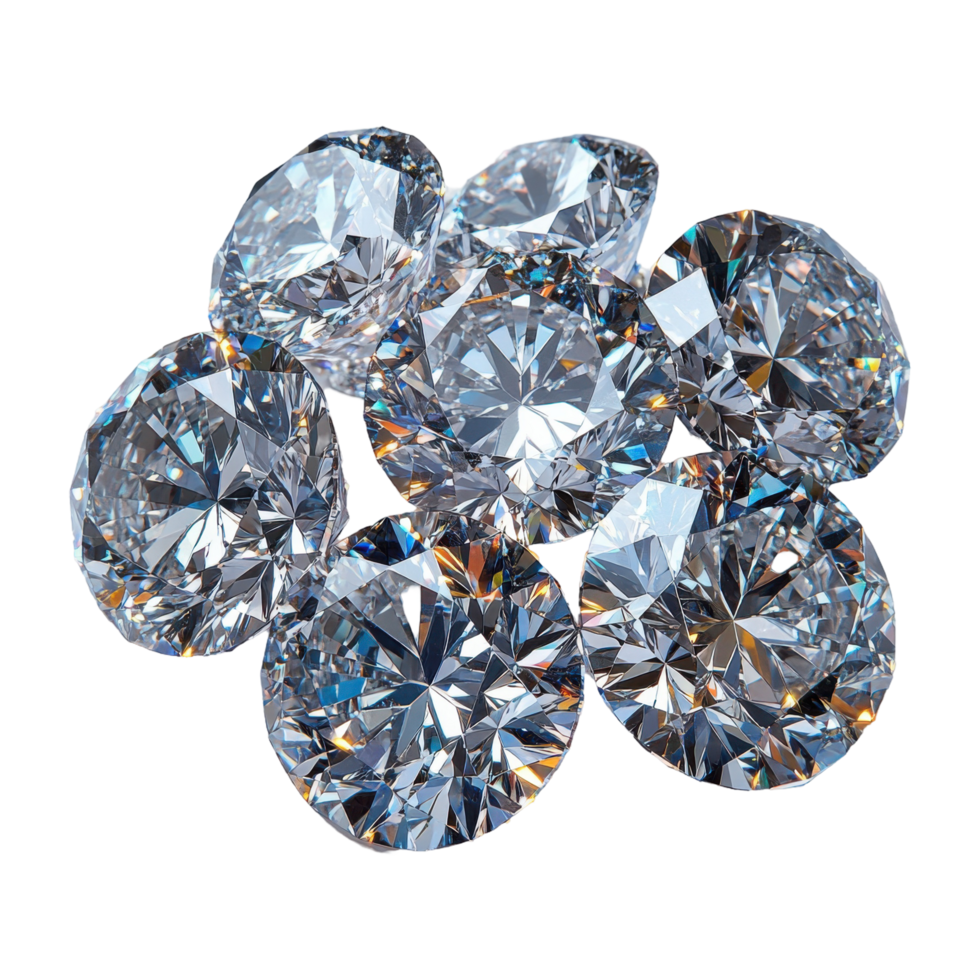 CloseUp Group of Sparkling Diamonds with Transparent Background Radiating Light png