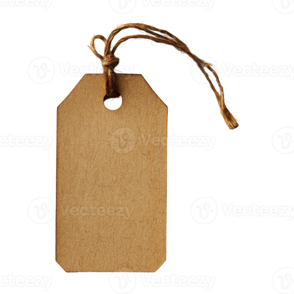 Brown Paper Tag With Jute String Hanging On Transparent Background Macro Shot png