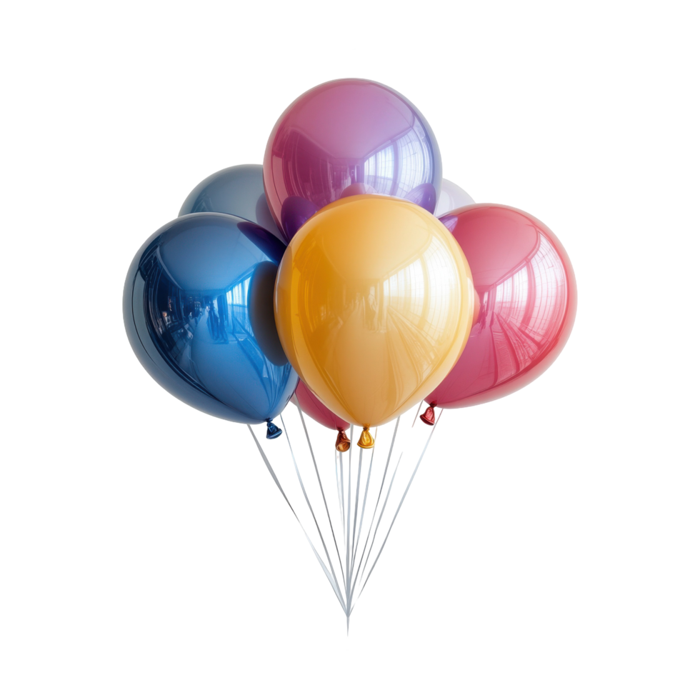 Bunch of Colorful Balloons with Strings Isolated on Transparent Background png