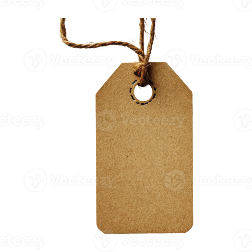 Craft Brown Paper Tag with Jute String on Transparent Background Mockup Design Element png