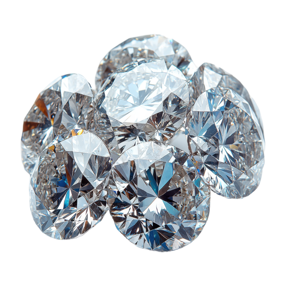 Group of Sparkling Faceted Diamonds Gemstones Close Up on Transparent Background png