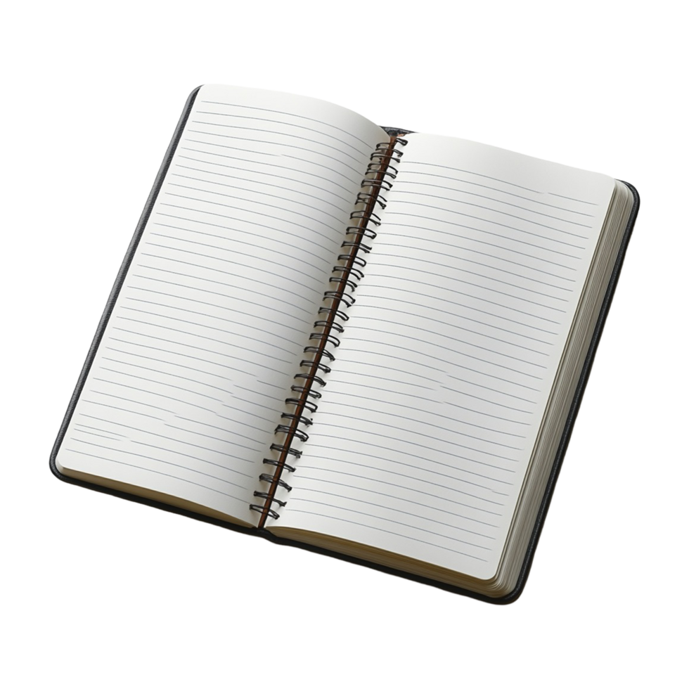 Open Notebook with Lined Pages and Metal Spiral Binding on Transparent Background png
