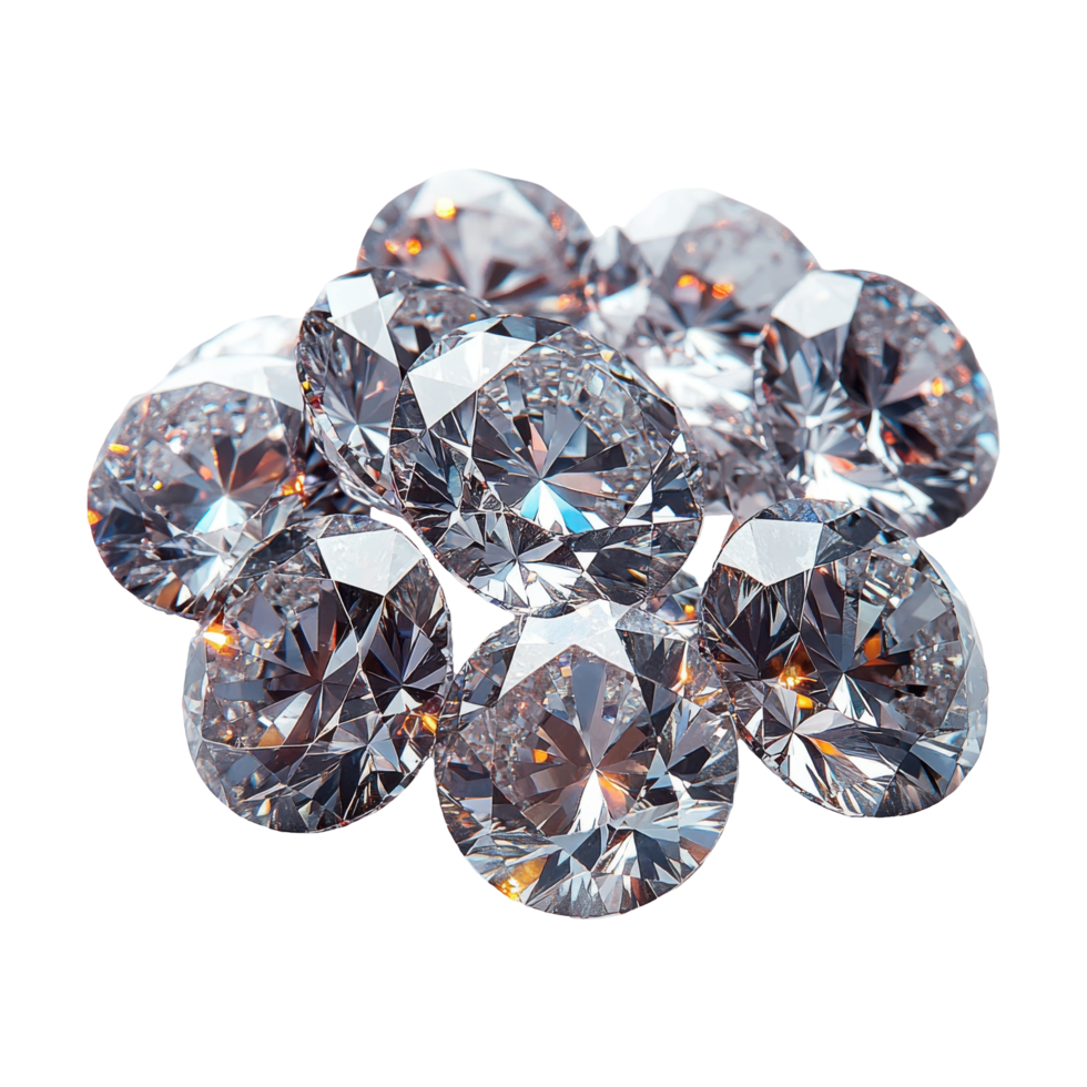 Sparkling Pile of Diamonds with Intricate Facets on a Transparent Background png