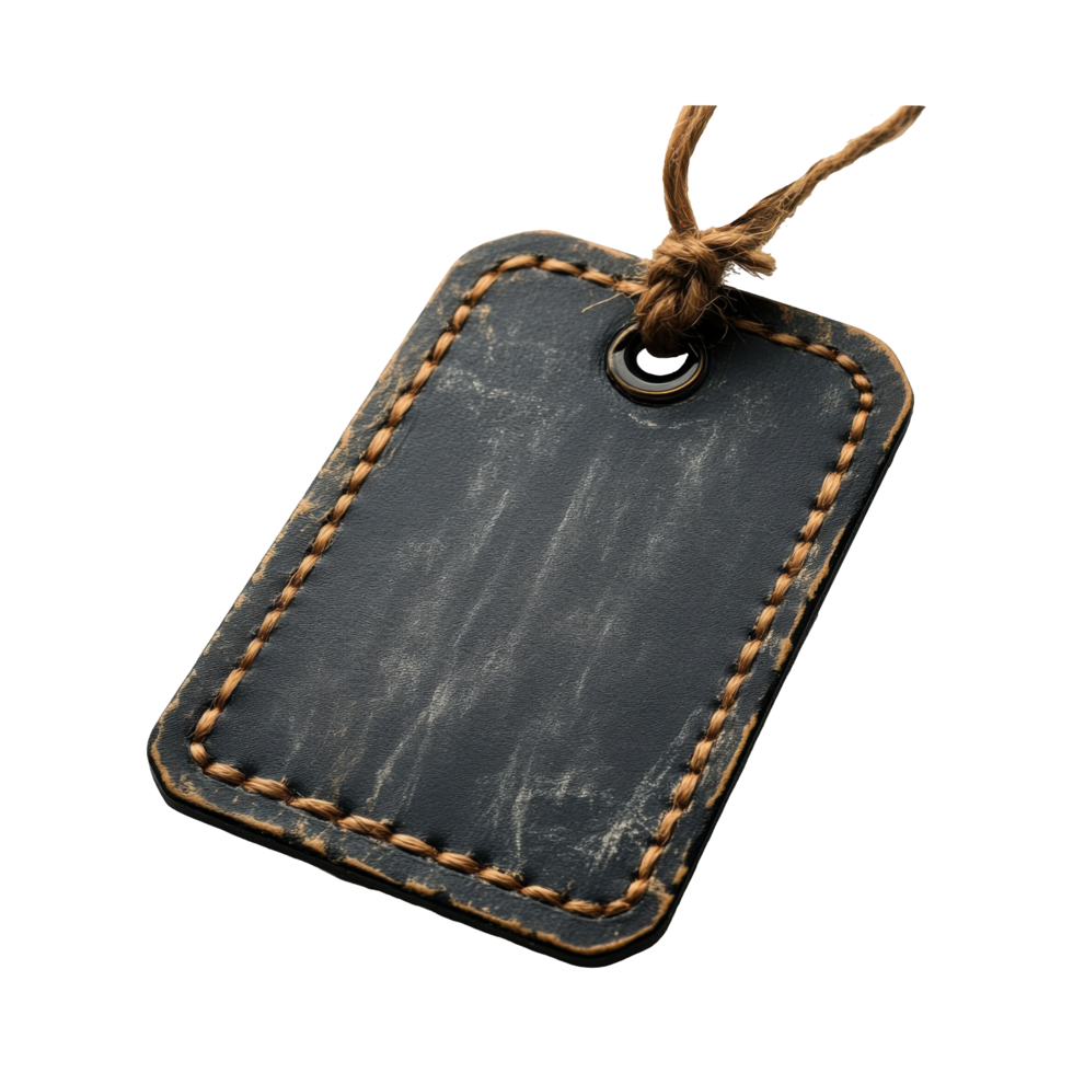Tag with Rustic String and Stitched Edge on Transparent Background png