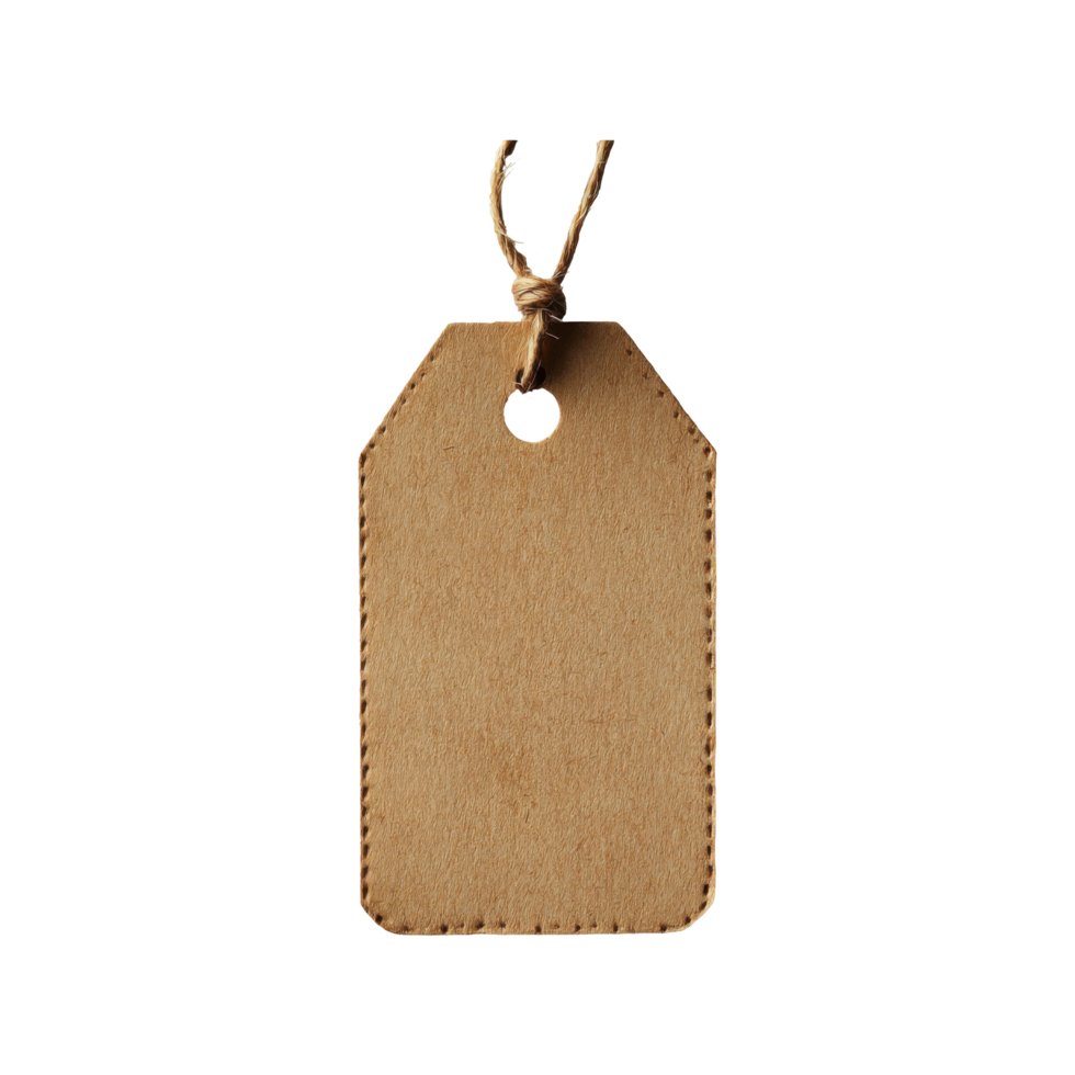 Blank Brown Paper Tag with Jute String, Rough Edges, Rustic Texture on Transparent BG png