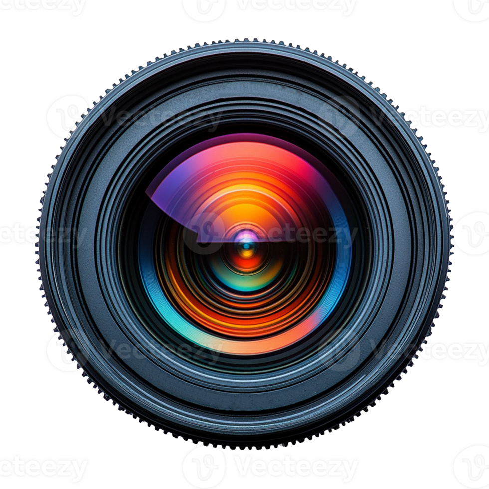 Camera Lens with MultiColored Reflection and Detailed Rim on Transparent Background png