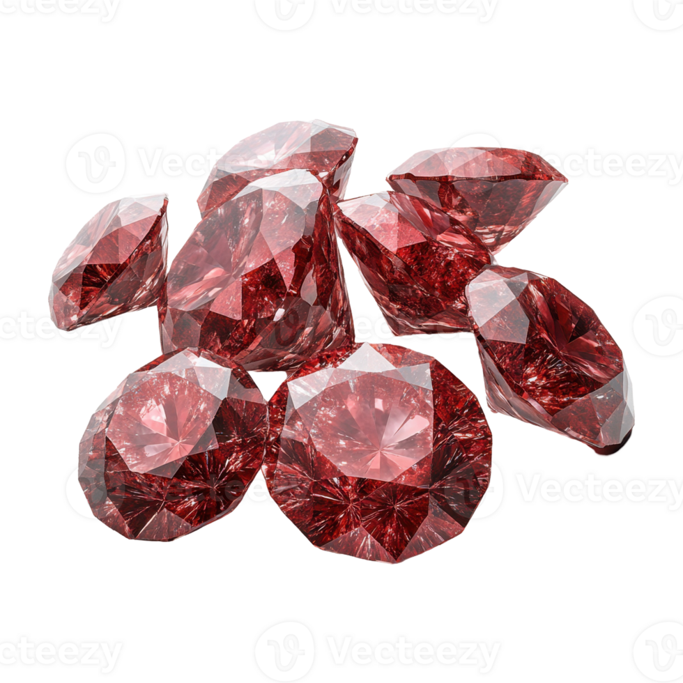 Pile of Ruby Gems Faceted Red Gemstones on Transparent Background, Luxury Jewels png