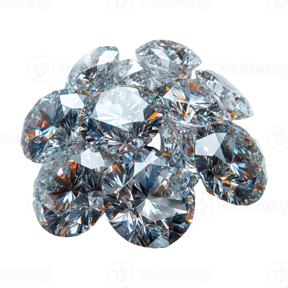 CloseUp Pile of Shiny Diamonds on Transparent Background Crystal Gems png