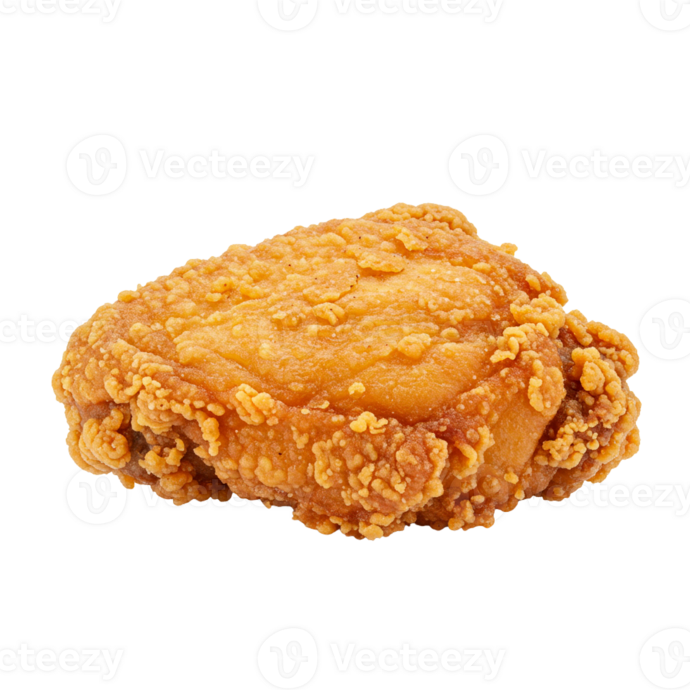 Delicious golden fried chicken piece is isolated against a transparent background, showcasing its crispy texture and tempting appearance. png