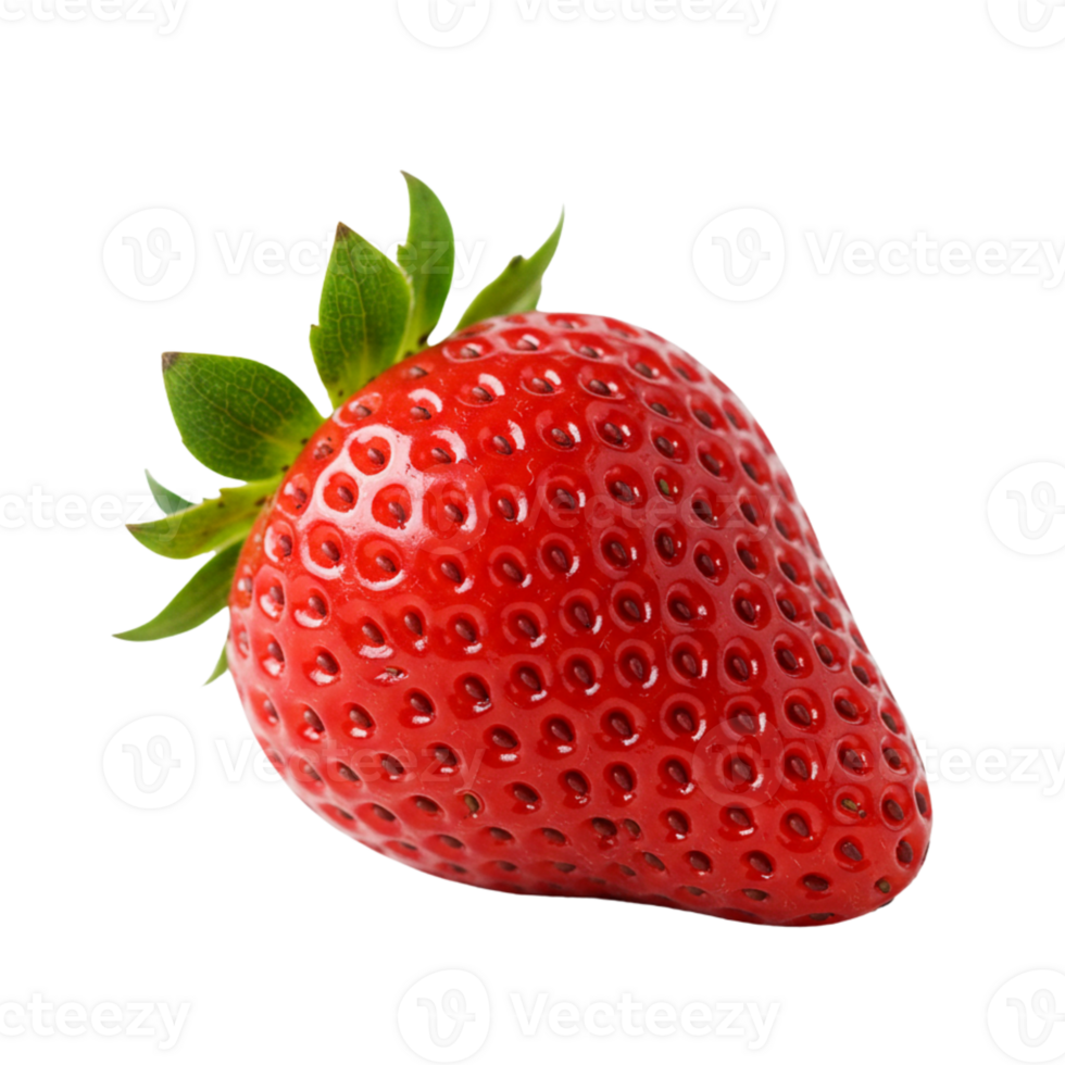 A vibrant, fresh strawberry glistens against a solid transparent background, highlighting its juicy texture and bright red color. png