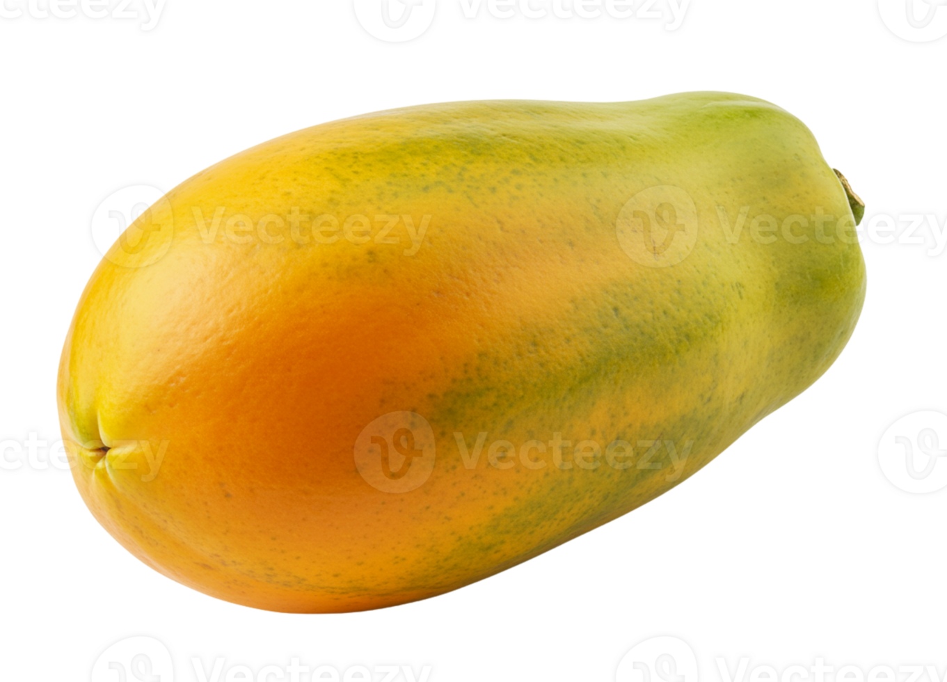 Vivid shot showcasing a fresh papaya against a black backdrop, emphasizing its vibrant yellow and green hues and smooth texture, transparent background png