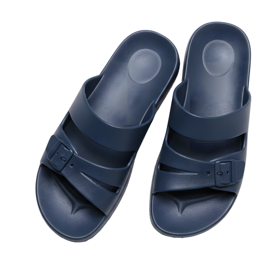 Navy blue sandals sit against a transparent background, showcasing comfortable casual summer footwear perfect for beach or everyday fashion. png
