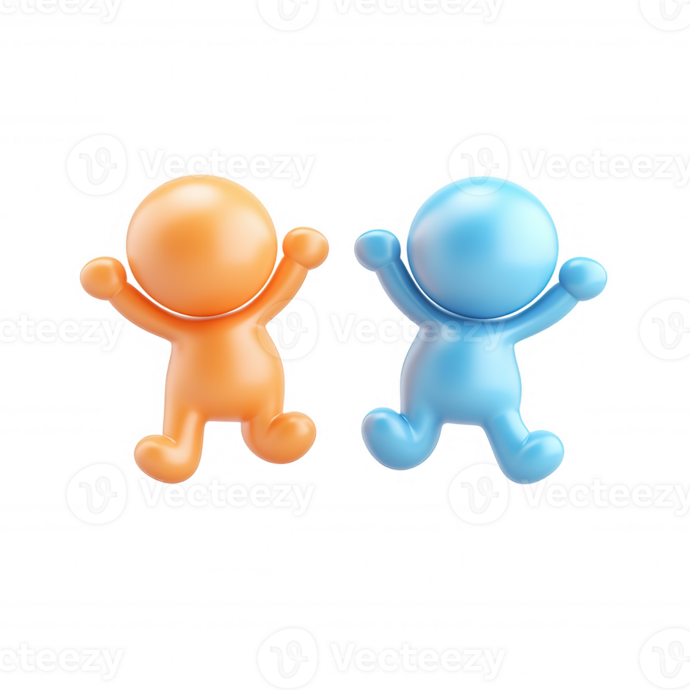 Vibrant 3d icons leaping with raised arms, conveying enthusiastic happiness on transparent background png