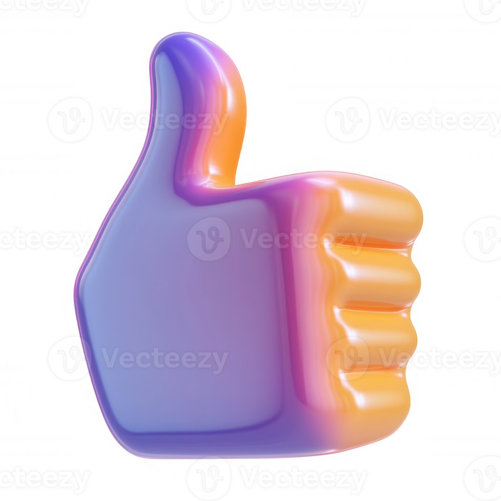 Glossy 3d thumb up icon representing positive feedback, glowing design highlighting approval in digital communication contexts png