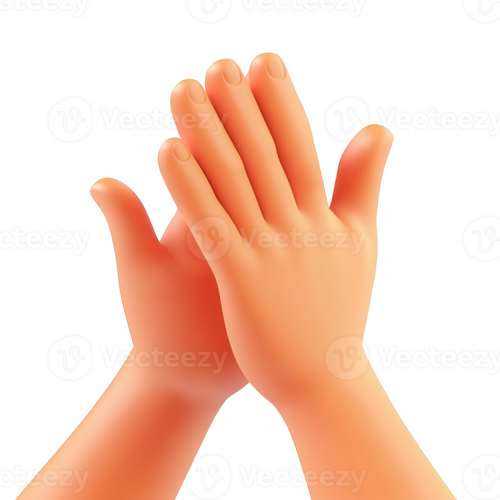 Cartoon hands icon clapping in 3d, conveying enthusiastic applause against transparent background png