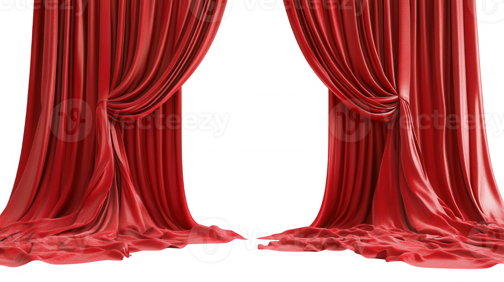 Slightly parted red curtains revealing enigmatic background, dramatic theatrical staging highlighting cinematic design potential png