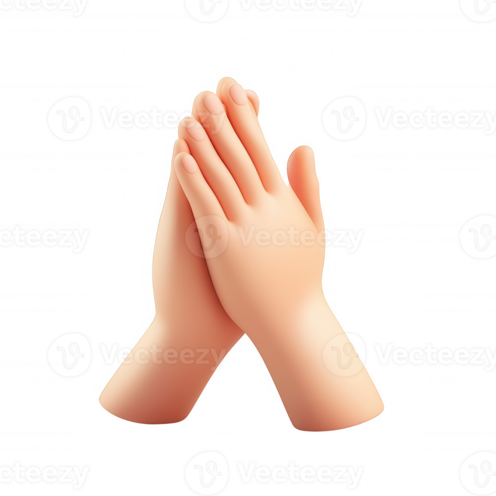 Cartoon hands icon clapping in 3d, conveying enthusiastic applause against transparent png