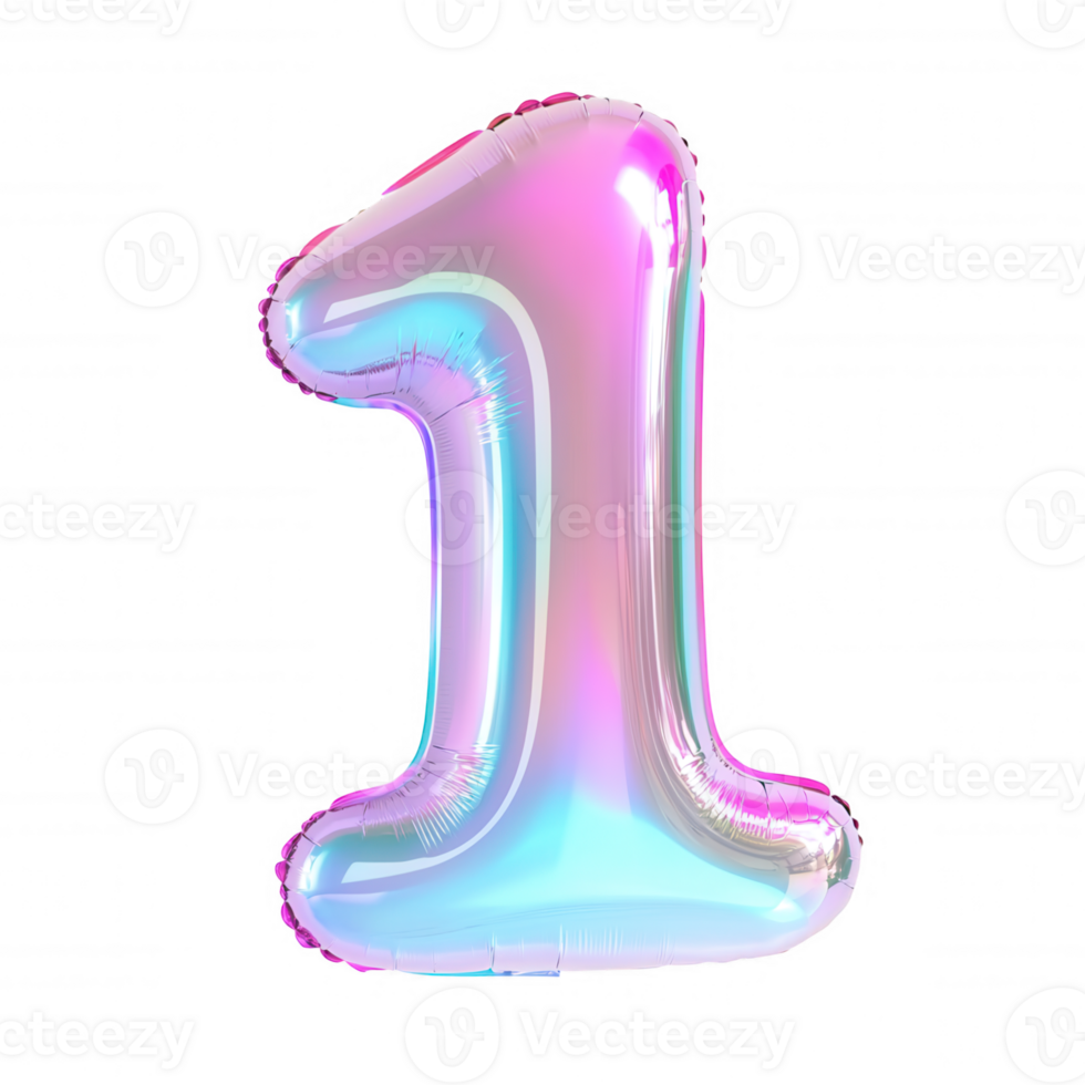 3d icon Vibrant, colorful foil balloon shaped as number for perfect one, birthday celebrations, anniversaries, or any special occasion, isolated on a transparent background png