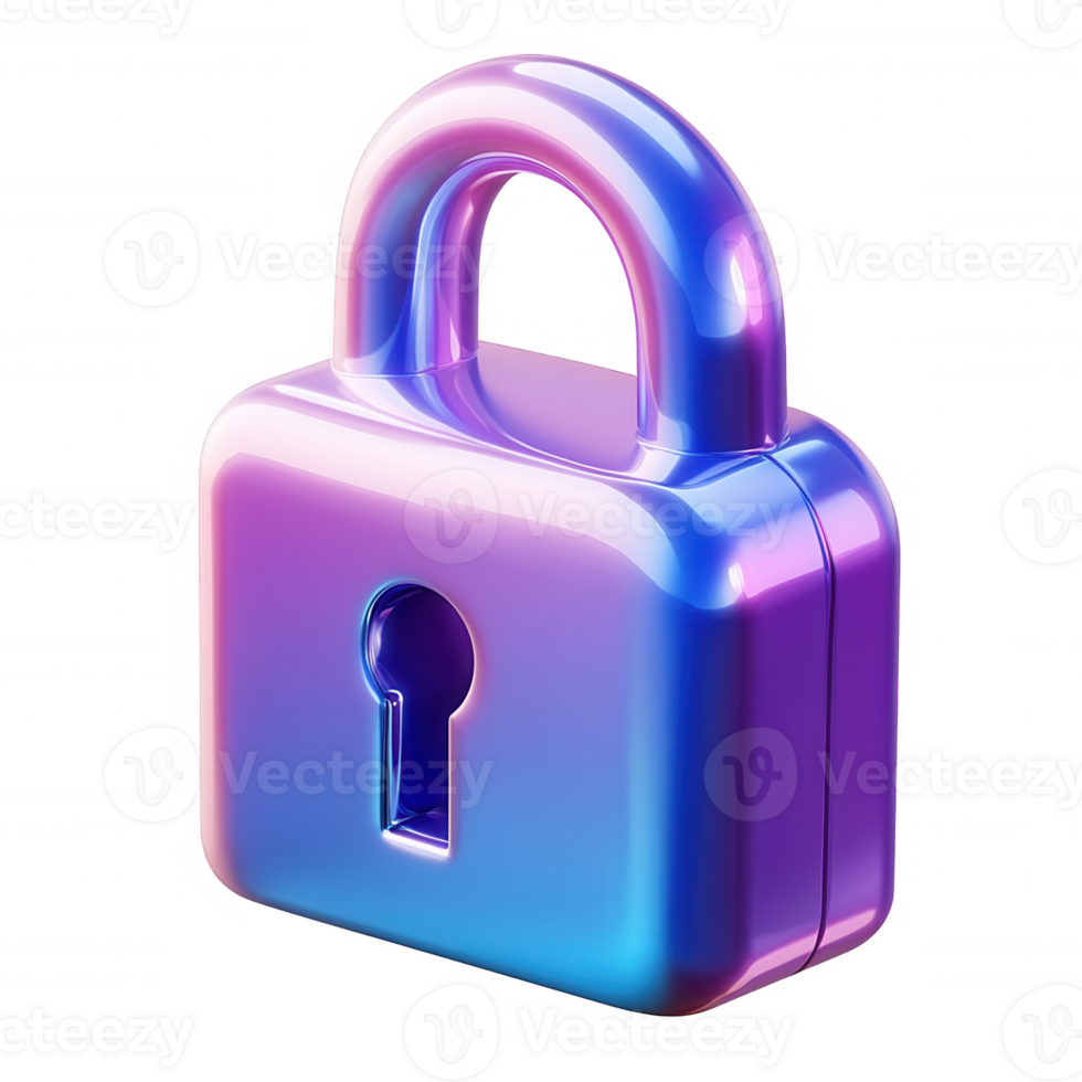 with icon Metallic padlock icon glowing 3d iridescent sheen, representing digital security and privacy against transparent background png