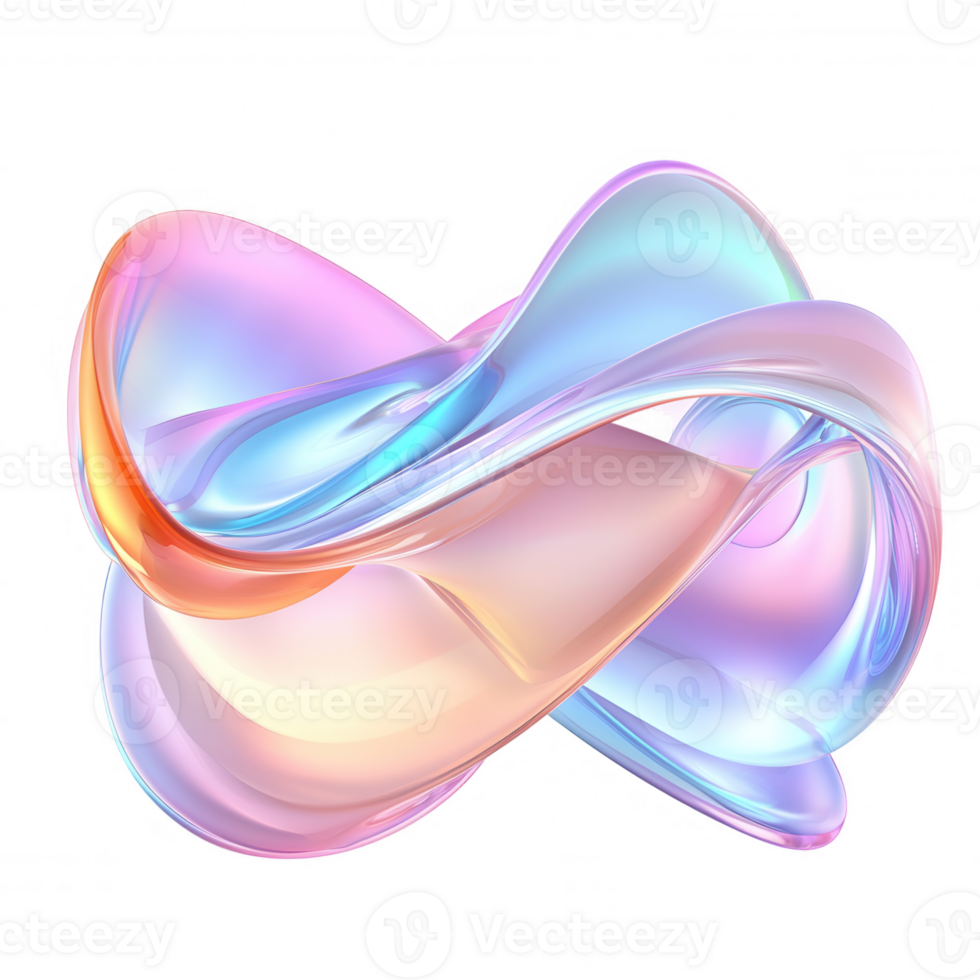 3d icon Vibrant liquid form blending iridescent holographic colors, creating dynamic modern graphic element against transparent backdrop png