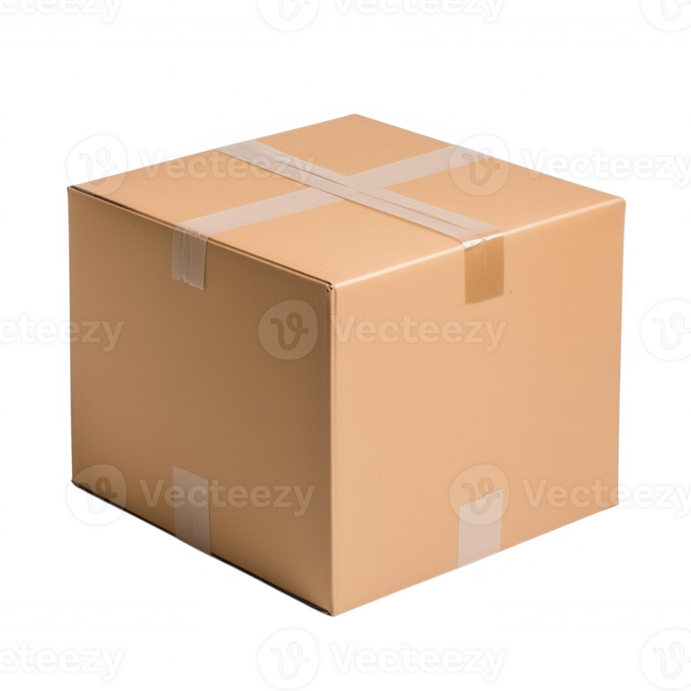 cardboard icon Sealed brown and shipping box, positioned upright on transparent surface, waiting packaging 3d mailing png