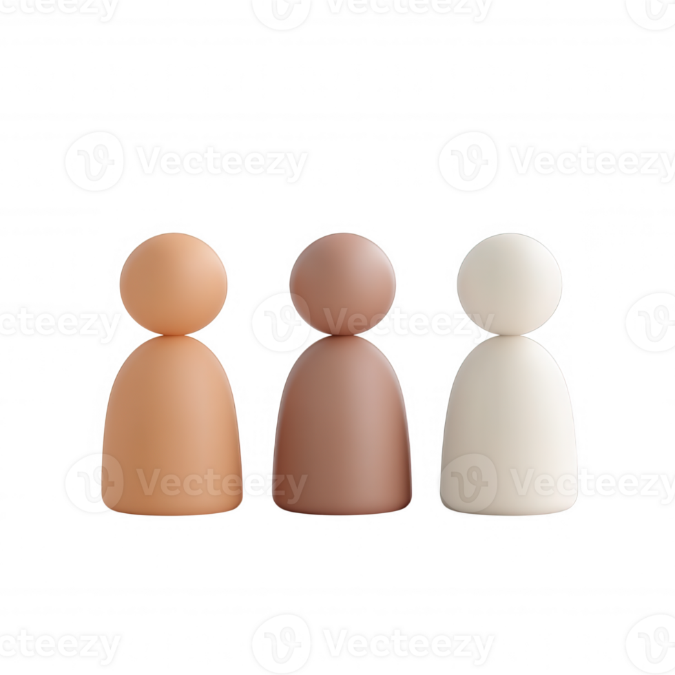Three colorful 3d icon representing people, symbolizing diversity and inclusion, on transparent background png