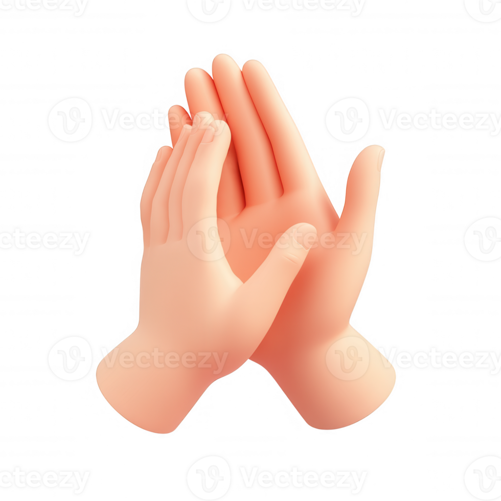 Cartoon hands icon clapping in 3d, conveying enthusiastic applause transparent background png