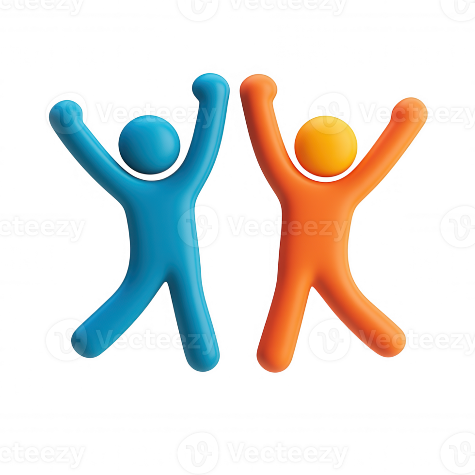 Vibrant 3d icons leaping with raised arms, conveying enthusiastic happiness transparent backdrop png