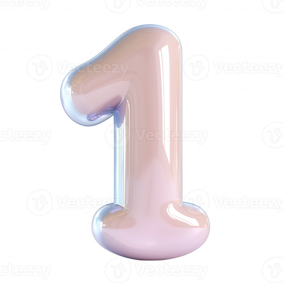 3d icon Holographic numeral '1' shimmering in pink and blue, floating against transparent background celebratory graphic designs png