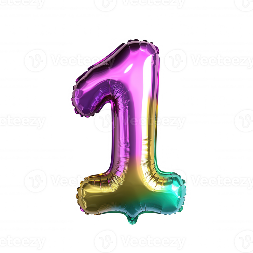 3d icon Vibrant, colorful foil balloon shaped as number one, perfect for birthday celebrations, anniversaries, or transparent special occasion, isolated on a any background png