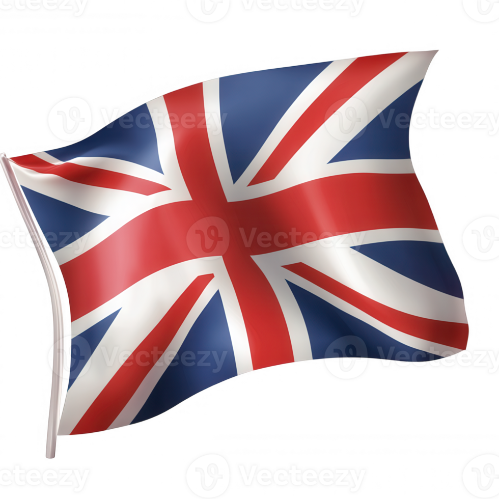 waving national flag British dynamically, rendered in crisp graphic with transparent background, representing patriotic symbolism png