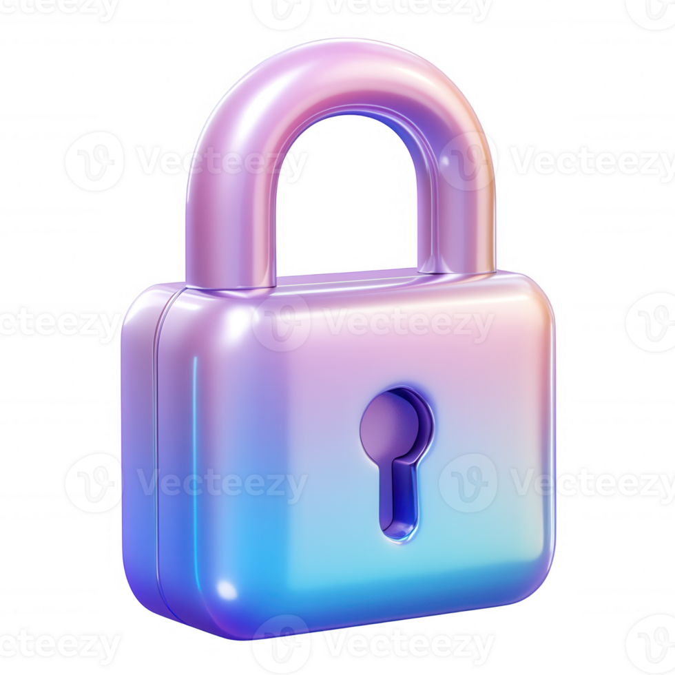 3d icon Metallic padlock icon glowing with privacy sheen, iridescent digital security and representing against transparent background png