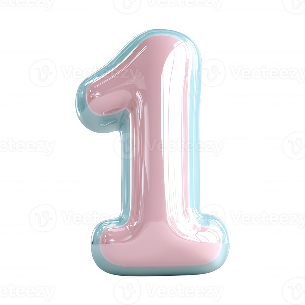 3d icon Holographic numeral '1' shimmering in pink and blue, floating against transparent background graphic designs png