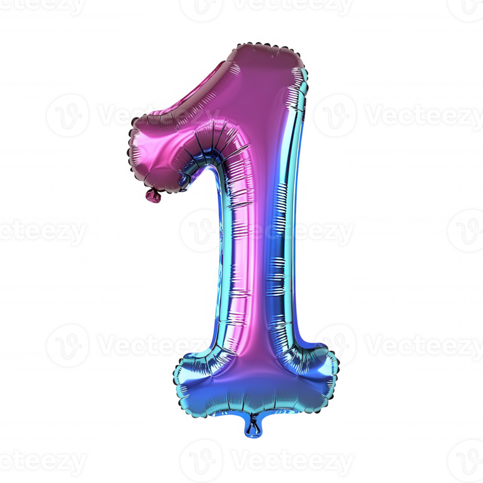 3d icon Vibrant, colorful foil balloon shaped as number one, perfect for birthday celebrations, anniversaries, or any special occasion, isolated on a transparent background png