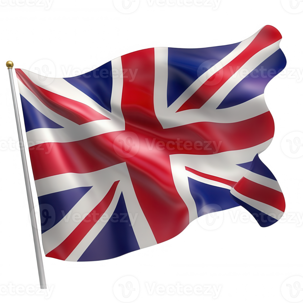 British national flag graphic dynamically, rendered in crisp waving with transparent background, representing patriotic symbolism png