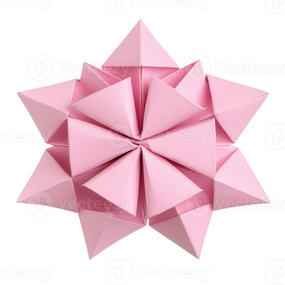 Intricate pink 3d icon origami kusudama flower on transparent background, showcasing the art of paper folding png