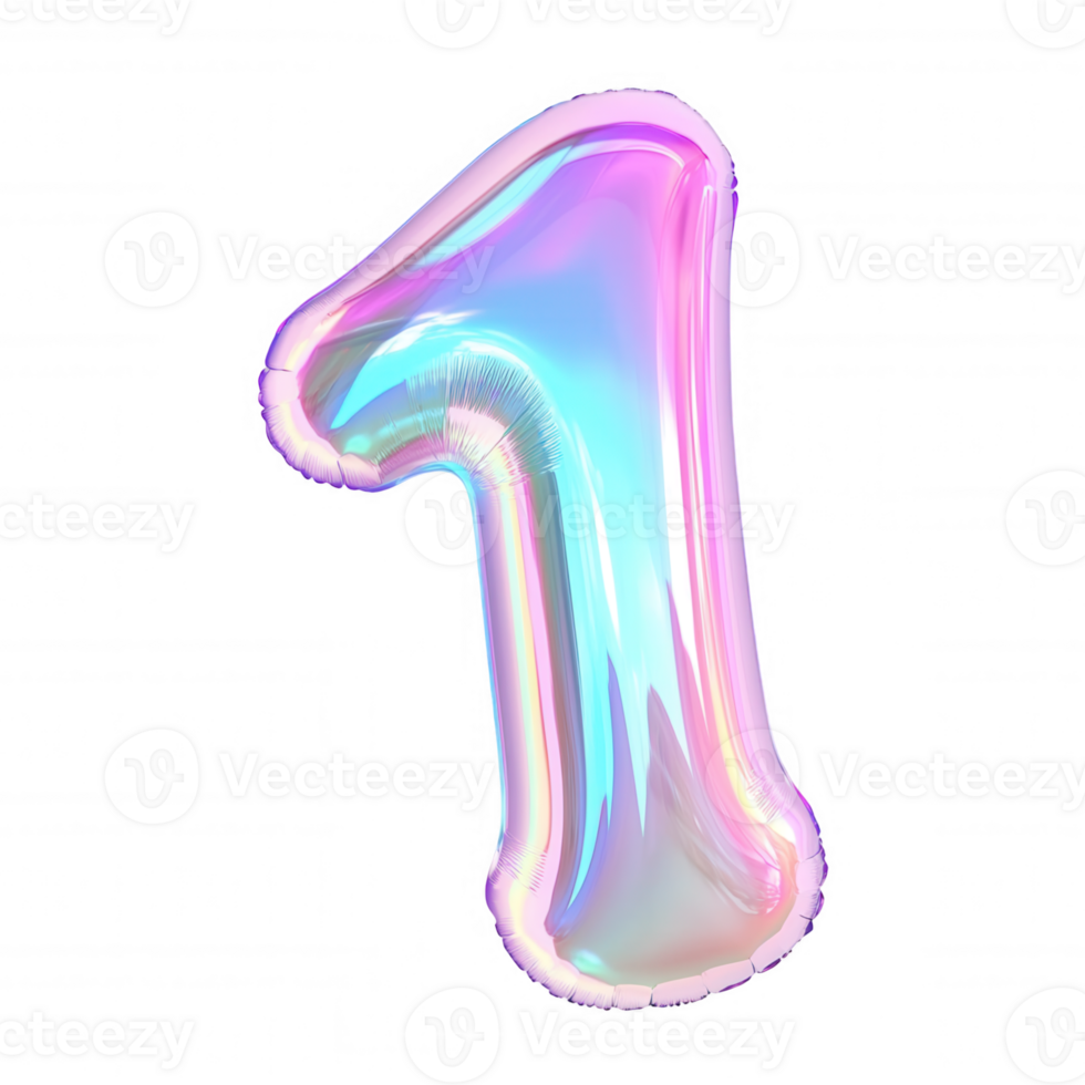 isolated 3d Vibrant, colorful foil balloon shaped as number one, perfect for birthday celebrations, anniversaries, or any special occasion, icon on a transparent background png