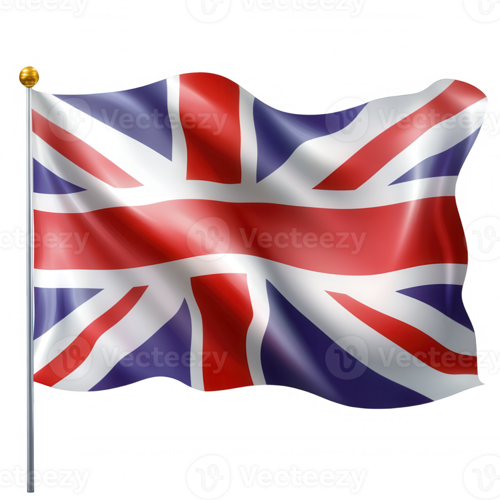 British graphic flag waving dynamically, crisp symbolism with transparent background, representing patriotic national png