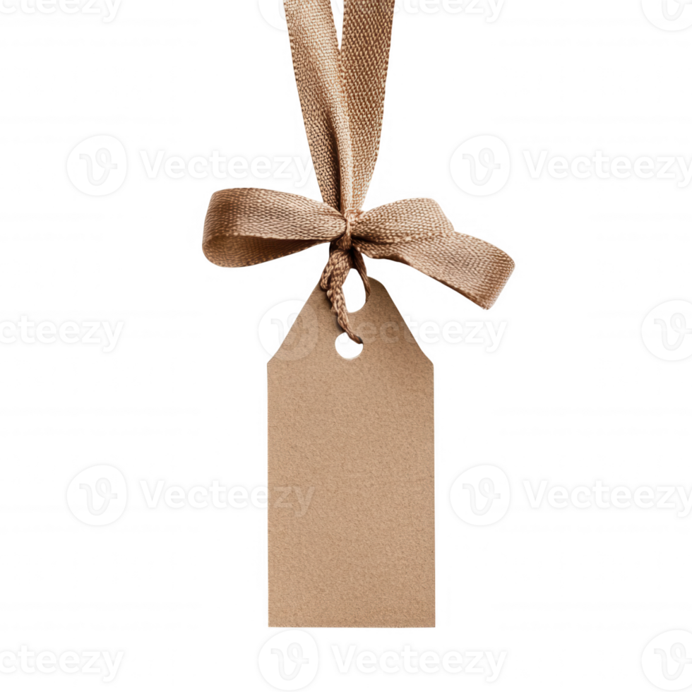 Blank rectangular price tag hanging backdrop, rustic burlap bow string, transparent with awaiting personalized message png
