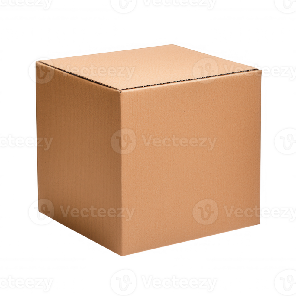 3d icon and brown cardboard shipping box, positioned upright on transparent surface, waiting packaging Sealed mailing png