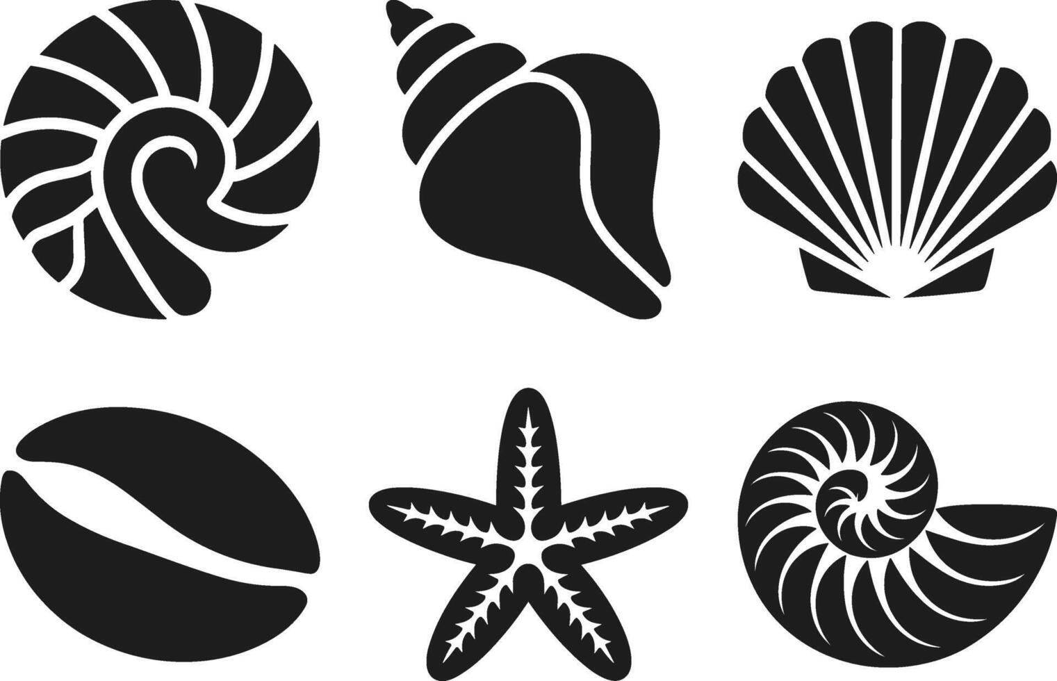 Sea Shells and Starfish Silhouette Collection - Marine Life Vectors Set