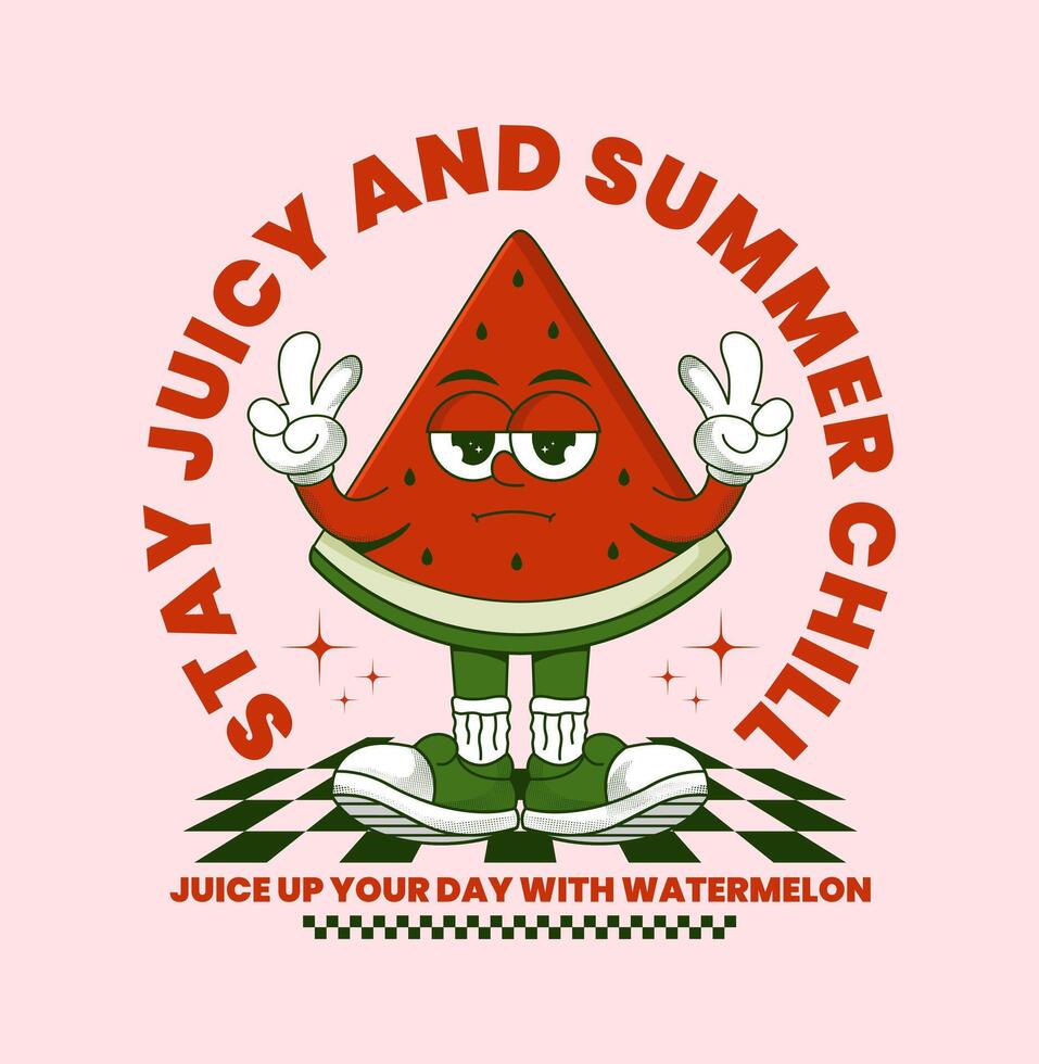 Cartoon watermelon character with peace signs vector