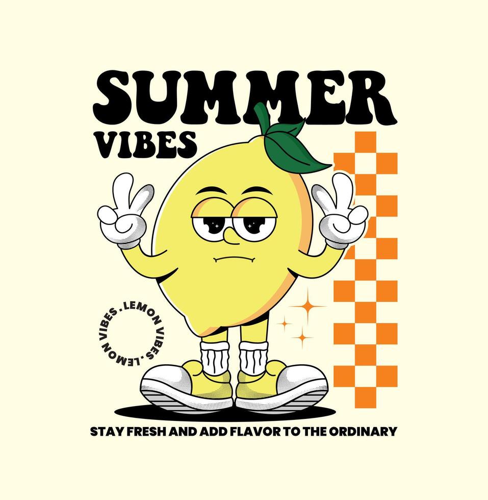 Lemon character with summer vibes vector