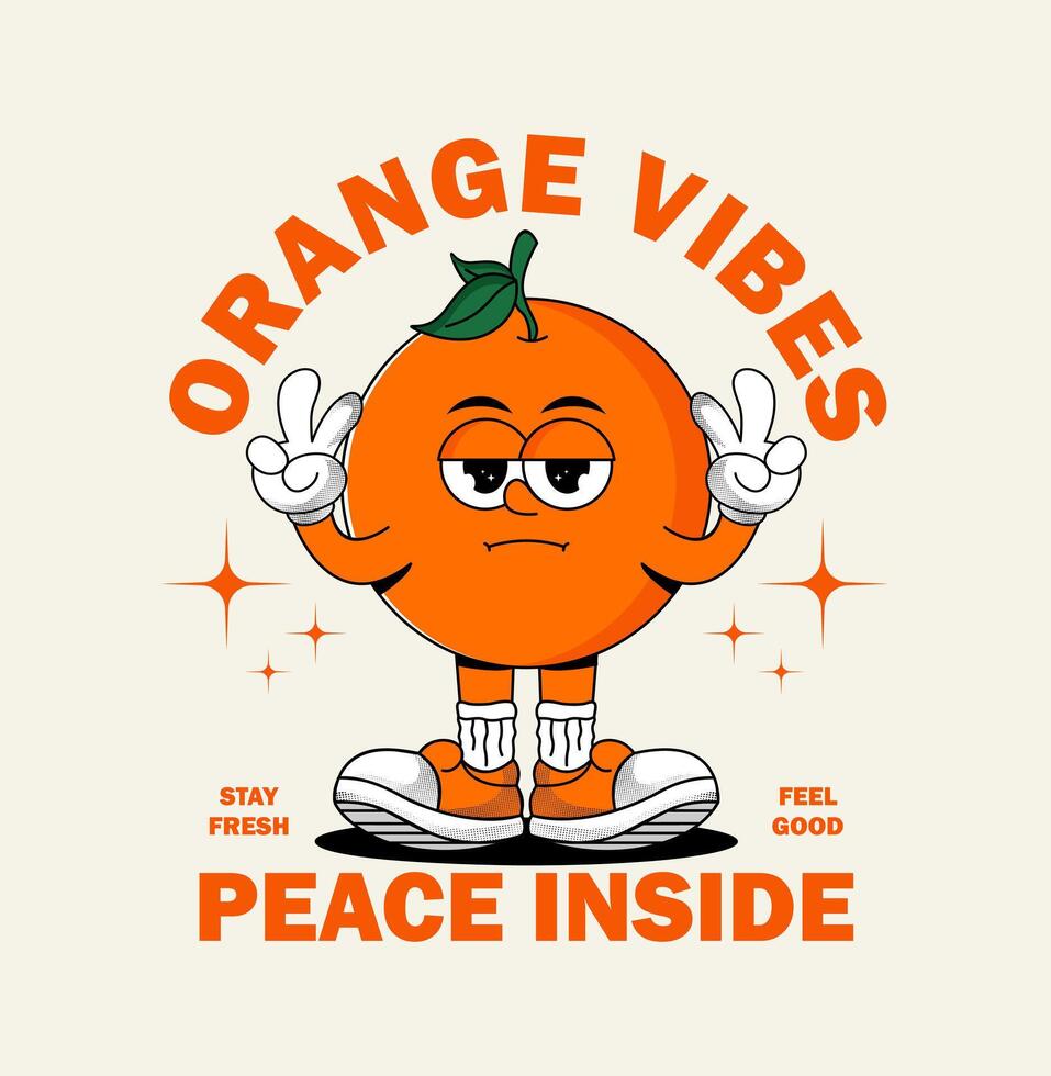 Cartoon orange character with peace signs vector