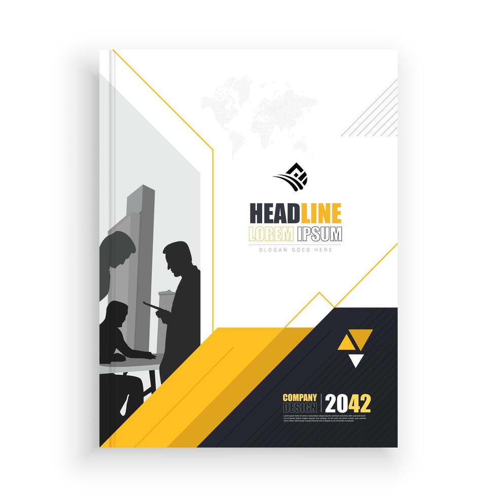 a business brochure with a yellow and black design vector