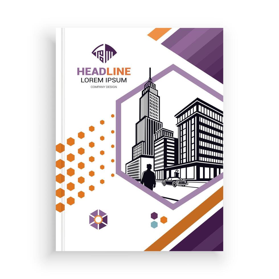 a brochure with a cityscape in the background vector