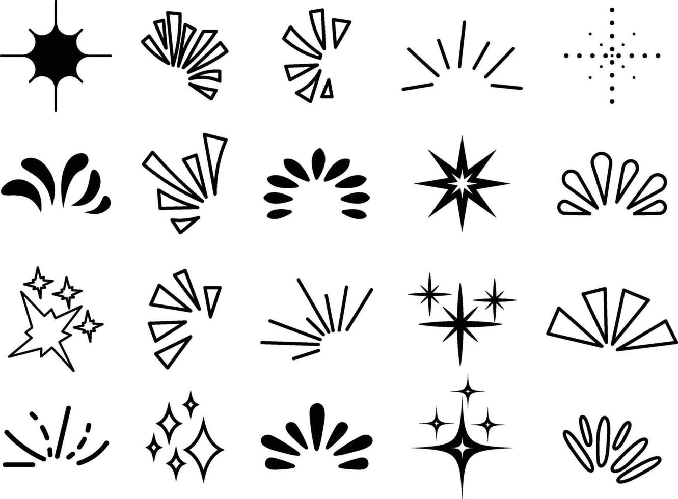 Black and white sparkles and burst embellishments in a simple and minimalist style vector