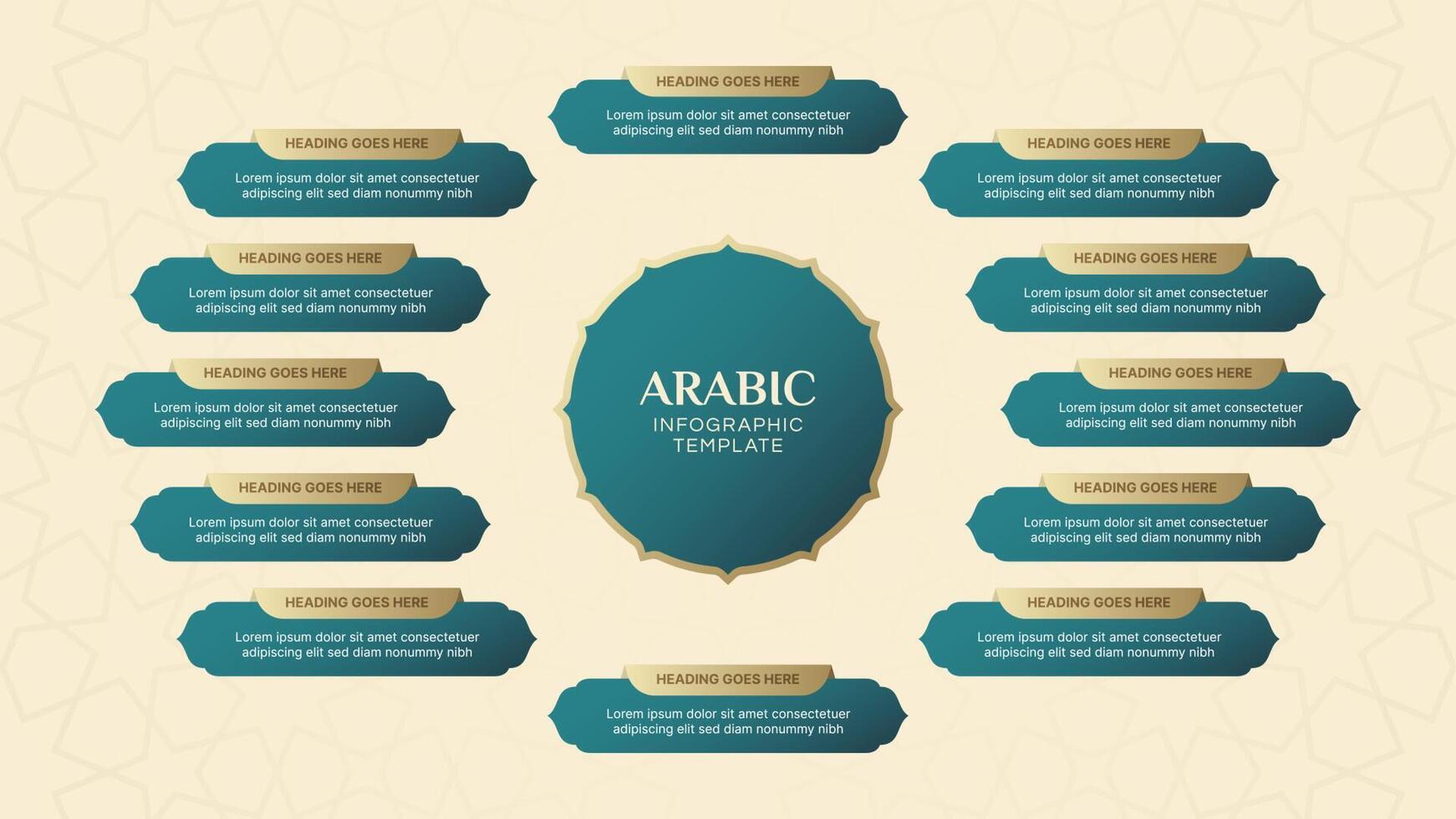 Islamic Infographic Design Template with 12 Data Points and Arabic Style Design Elements vector