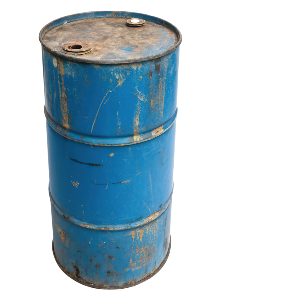 A rusty blue metal barrel isolated on transparent background png